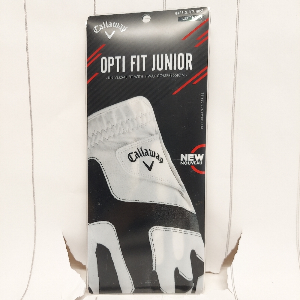 New Callaway Opti Fit Junior White Golf Glove LEFT HAND One Size Fits Most